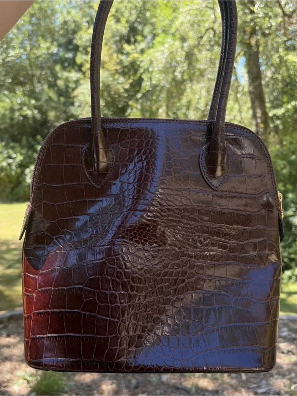 Preview Collection Vintage Brown Croc Embossed Leather Satchel Tote Bag Purse